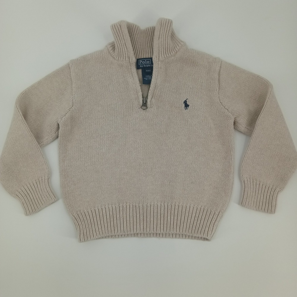 Polo Ralph Lauren Toddler Boys Beige Oatmeal Quarter Zip Cotton Sweater Size 3T